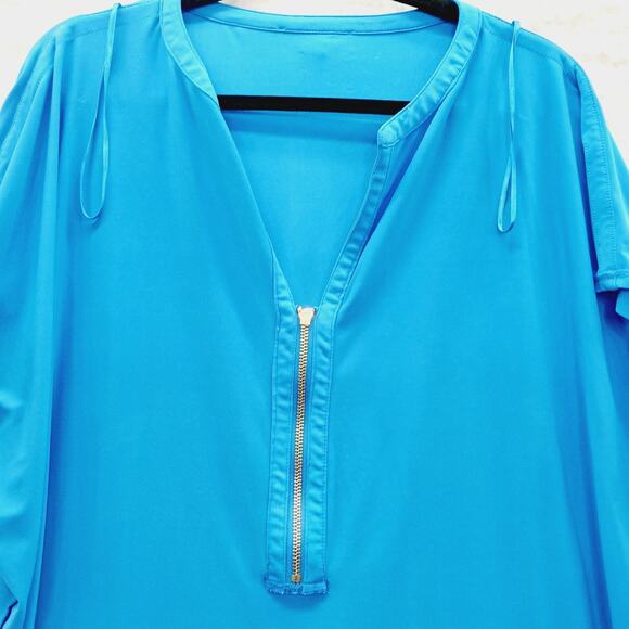 Blouse Kimono Michael Kors Blue Gold Zip Going-Out Top Modern Minimalist Size XL - Picture 13 of 16